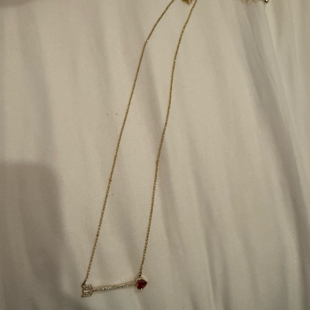 Gold and Red Gemstone Necklace with Dainty Chain